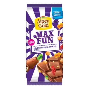 Şokolad Alpen Gold Max Fun, karamelli, marmeladly we kökeli 160 gr