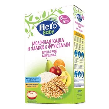 Çaga iýmiti "Hero Baby" süýtli 8 däneli miweli şüle, 200 gr