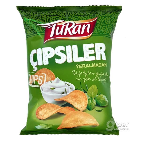 Çipsiler Turan ýeralmadan uýadylan gaýmak we gök ot tagamly, 120 gr