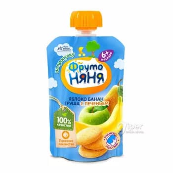 Çaga pýuresi "ФрутоНяня" аlma, banan we armyt kökejikler bilen, 90 gr