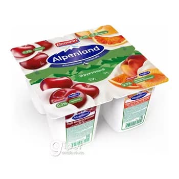Ýogurt Alpenland miweli, ülje-nektarin, ýabany apelsin, 0,3%, 95 gr