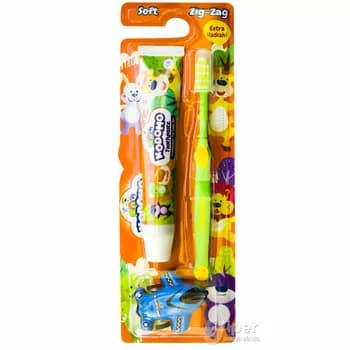 Çagalar üçin diş şýotka + pasta "Kodomo" ýumşak zig-zag, 1 sany (2 reňki bar)