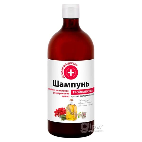 Шампунь "Домашний Доктор" Тройная сила - Репейное, касторовое, розмариновое масло, 1000 мл