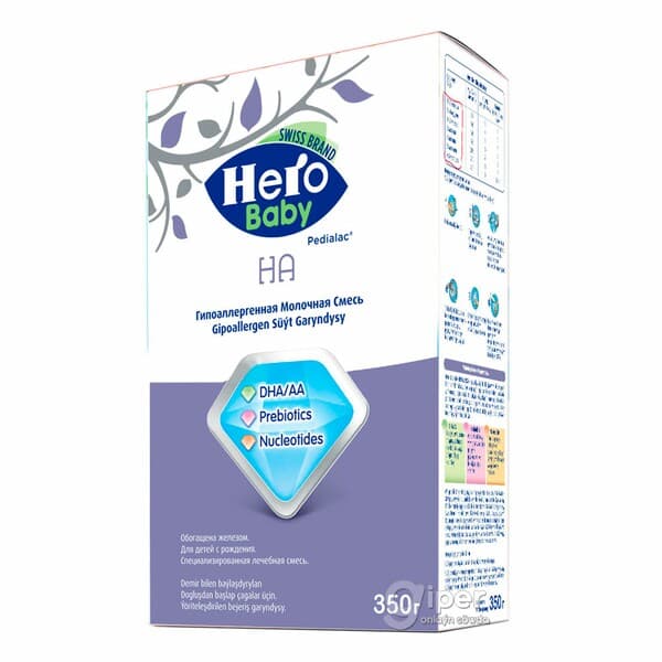 Çaga iýmiti gipoallergen süýt garyndysy "Hero Baby" HA, 350 gr