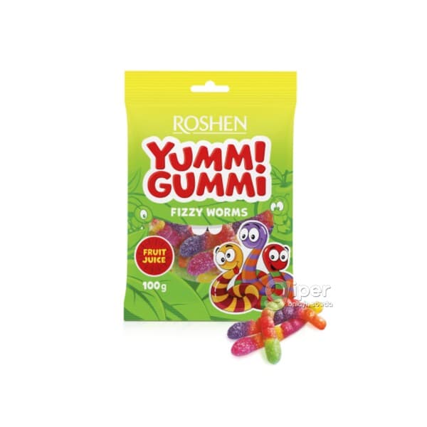 Çeýnelýän marmelad Roshen Yumm Gumm "Fizzy Worms", 100 gr