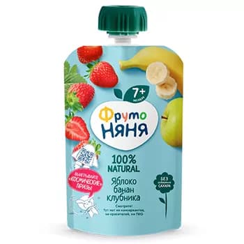 Çaga pýuresi "ФрутоНяня" alma, banan we ýertudana, 90 gr