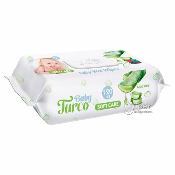 Çagalar üçin çygly salfetkalar Baby Turco "Soft Care", 120 sany
