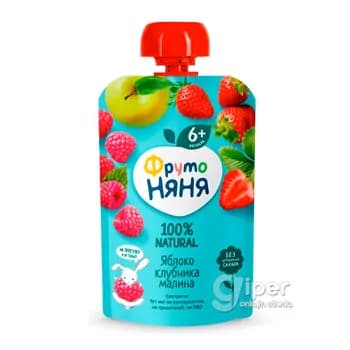 Çaga pýuresi "ФрутоНяня" аlma, ýertudana, malina, 90 gr