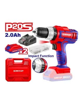 Emtop Şurupowýort 20V 2.0Ah 2pcs batareý, udarnyý cemodan