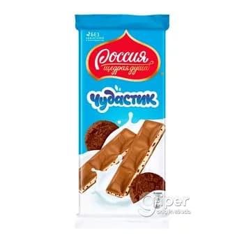 Süýtli şokolad Россия "Чудастик" süýtli huruş we kakao kökeli, 87 gr