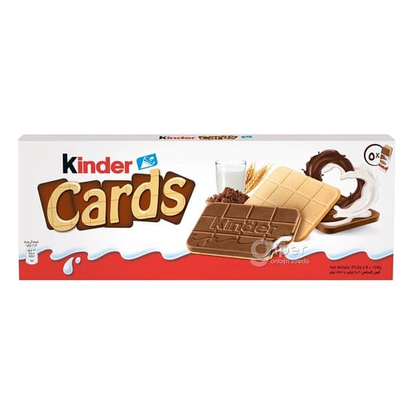 Iki gatly kitirdewük köke Kinder "Cards" kakao we süýt kremli huruşly, 128 gr (5 x 25,6 gr)