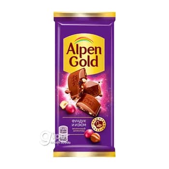Şokolad Alpen Gold Funduk we kişmişli, 85 gr