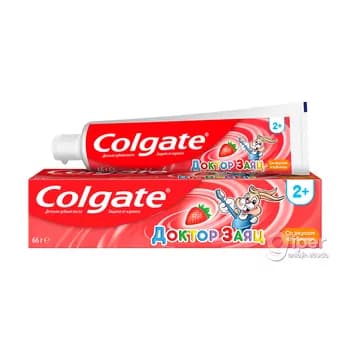 Çagalar üçin diş pasta Colgate "Доктор Заяц" 2+ ýaş, klubnika tagamly 50 ml