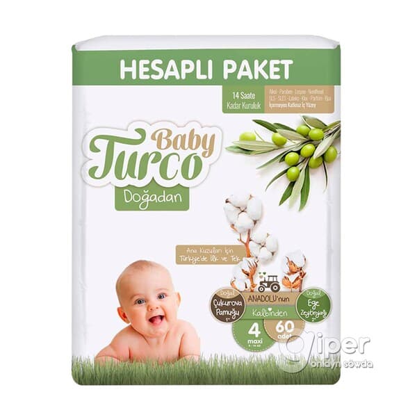 Детские подгузники "Baby Turco" №4 maxi, 2-14 кг, 60 шт