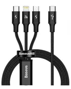 Кабель для передачи данных / быстрой зарядки / Baseus Rapid Series 3-in-1 Fast Charging Data Cable Type-C to C+L+C PD 20W 1.5m Black