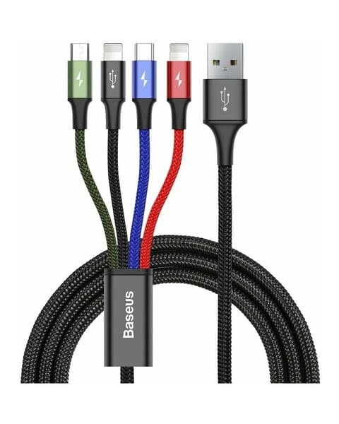 Кабель USB BASEUS Fast 4-in-1, USB - MicroUSB + Type-C + 2*Lightning, 3.5A, 1.2 м, черный