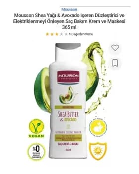 Mousson Saç kondisioneri we maska, şi ýagy we awokado ekstrakty bilen tebigy baýlaşdyrylan uzyn we elektriklenyän saçlar üçin 365ml