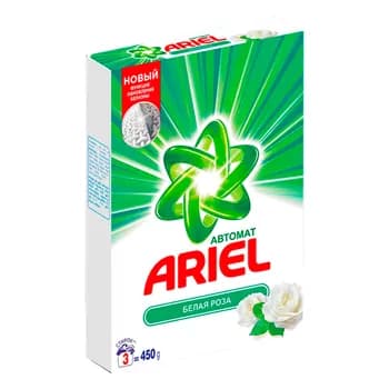 Kir ýuwujy soda "Ariel" akwa-pudra ak bägül, elde ýuwmak üçin, karopka, 450 gr
