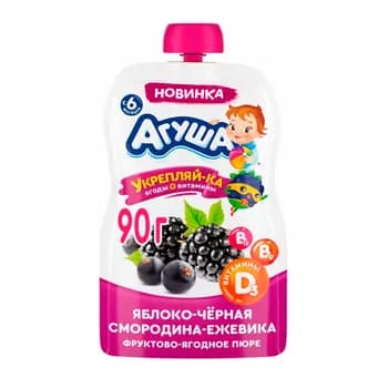 Çaga pýuresi "Агуша" alma-gara smorodina-böwürslen, 80 gr