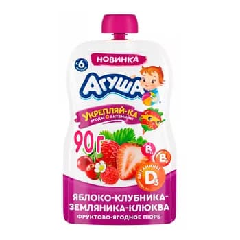 Çaga pýuresi "Агуша" alma-ýertudana-böwürslen-klýukwa, 80 gr