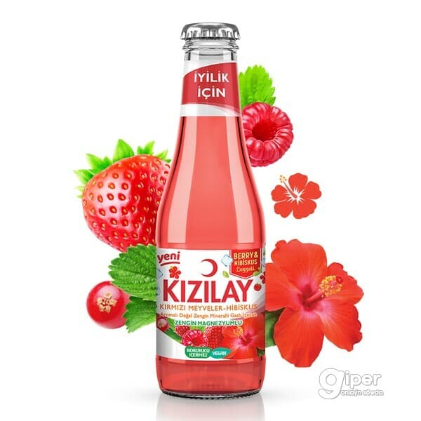 Gazlandyrylan mineral içgi KIZILAY gyzyl miweler we gibiskus tagamly, 200 ml