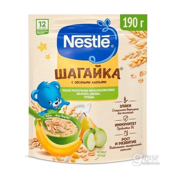 Süýtli şüle Nestle "Шагайка" alma, banan, armyt bilen 190 gr