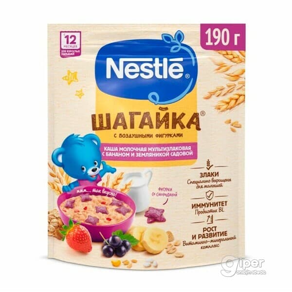 Süýtli şüle Nestle "Шагайка" banan, mango, smarodina bilen 190 gr