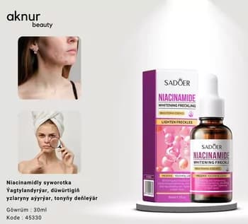 SADOER Niacinamidly syworotka ýagtylandyrýar düwürtigiň yzlaryny aýyrýar we tonuňy deňleýär 30 ml