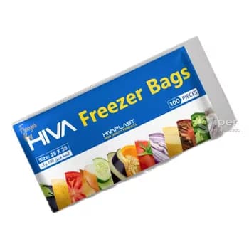 HIVA "FREEZER BAGS" iýmit önümlerini doňdurmak we saklamak üçin azyk torbalary 100 sany  ( ölçeg 25 X 35 )