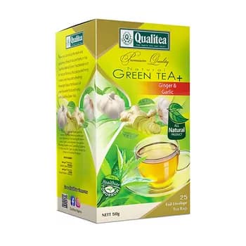 Paketli tebigy gök çaý "Qualitea" imbir we sarymsak, 25 paket, 50 gr