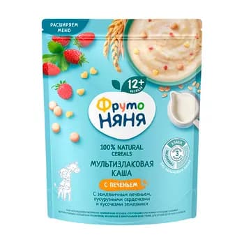 Çagalar üçin multizlakly şüle "ФрутоНяня" kökeli, böwürslen kökeli, mekgejöwen ýürejikli we böwürslen bölejikleri, 200 gr