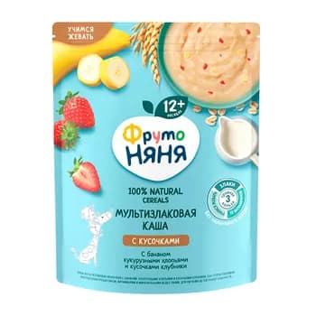 Çagalar üçin multizlakly şüle "ФрутоНяня" bölejikli, banan, mekgejöwen hlopýa we ýertudana bölejikleri, 200 gr