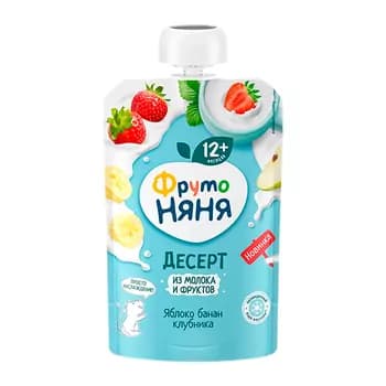 Çaga deserti "ФрутоНяня" alma, banan we ýertudana, 90 gr