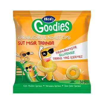 Garabugdaý we nohutdan çipsiler "Hero Goodies" süýtli mekgejöwen tagamly, 30 gr