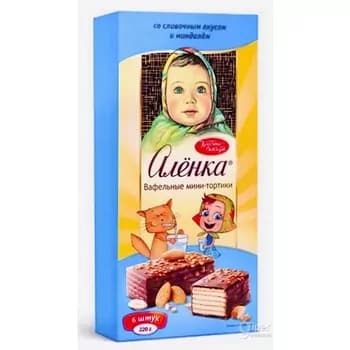 Wafli mini - tortlar Красный Октябрь "Аленка" gaýmak we mindal tagamly 220 gr