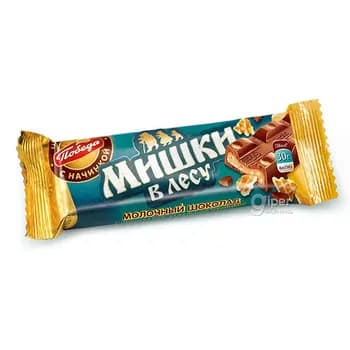 Süýtli şokolad huruşly we wafli bölekleri bilen Победа "Мишки в лесу" 30 gr