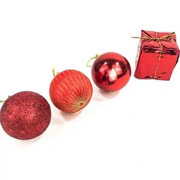 Täze ýyl arçasy üçin bezeg şarlary gyzyl reňkli, 12 sany (kiçi)