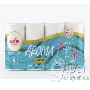 Туалетная бумага Elma Premium "Flowers" 3-слойная, 8 рулонов