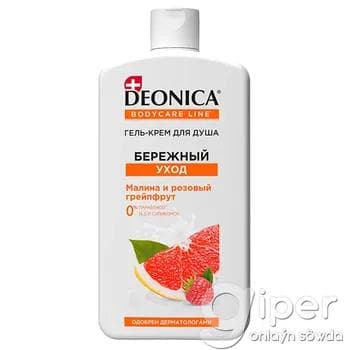 Duş üçin gel-krem Deonica "Бережный уход"  malina we gülgüne greypfrut 750 ml