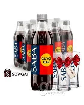 Alkogolsyz gazlandyrylan içgi SABA "Kola gyzyl", 500 ml (Blok 1 sany alana ,3 sany stakan  sowgat)