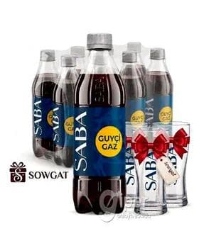 Alkogolsyz gazlandyrylan içgi SABA "Kola gök",500 ml (Blok 1 sany alana ,3 sany stakan  sowgat)