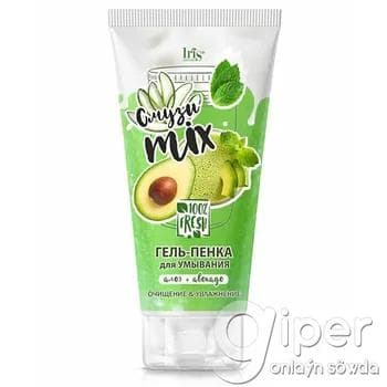 Ýüz ýuwmak üçin gel-köpük Iris Cosmetic "Смузи MIX" Aloe+Awokado 170 gr