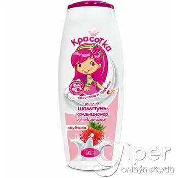 Prebiýotikli 2-si 1-de çagalar üçin şampun-kondisioner Iris Cosmetic "Красотка" Ýertudana 400 ml