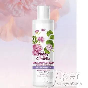 Çyglandyryjy misellar suwy ýüz, göz we dodak Iris Cosmetic "Peony & Centella" 250 ml