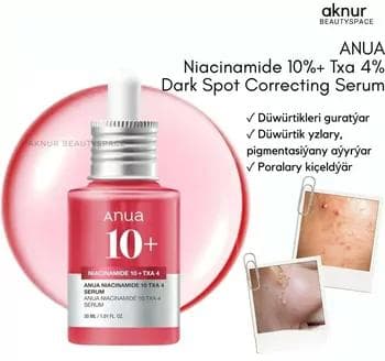 Anua Niacinamide 10% +Txa 4% ýüz üçin syworotka düwürtükleri guratýar we düwürtük yzlaryny aýyrýar 30 ml
