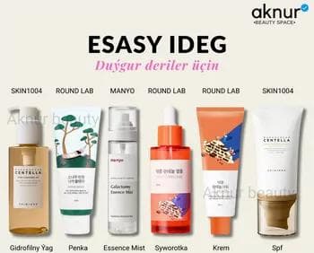Duýgur deriler üçin esasy ideg nabory (gidrafilny ýag,penka,essence mist,syworotka,krem,spf) (ORIGINAL)