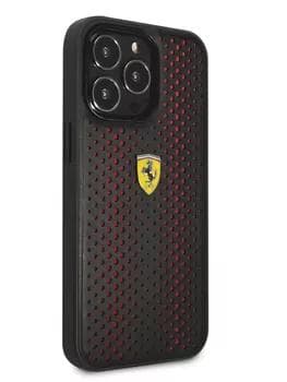 Ferrari iPhone 14 Pro PU Leather Perforated Case Red | FEHCP14LRHOR
