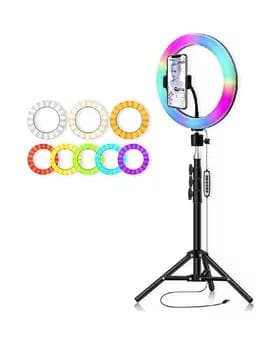 Кольцевая светодиодная лампа цветная (мультиколор) RGB MJ33 33 см с держателем для смартфона и штативом 2.1 метра