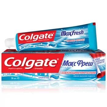 Diş pastasy Colgate "Max Fresh" serginlediji kristallar bilen, partlaýjy narpyz, 50 ml
