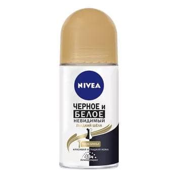Antiperspirant Nivea "Göze görünmeýän gorag ak we gara" Ýüpek ýaly ýumşak (rolik) 50 ml
